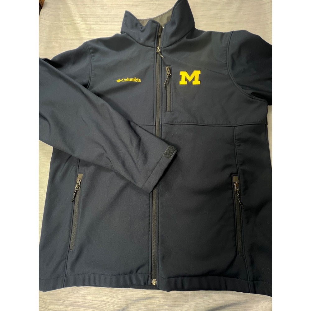 Columbia Michigan Wolverines Softshell Jacket Navy Blue Mens Large Full Zip NCAA - Picture 2 of 8